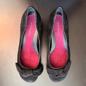 Aerosoles Black Suede Low Wedge Heels